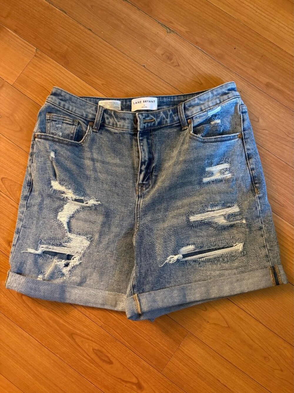 Lane Bryant Size 12 Distressed Denim Boyfriend Midi Shorts